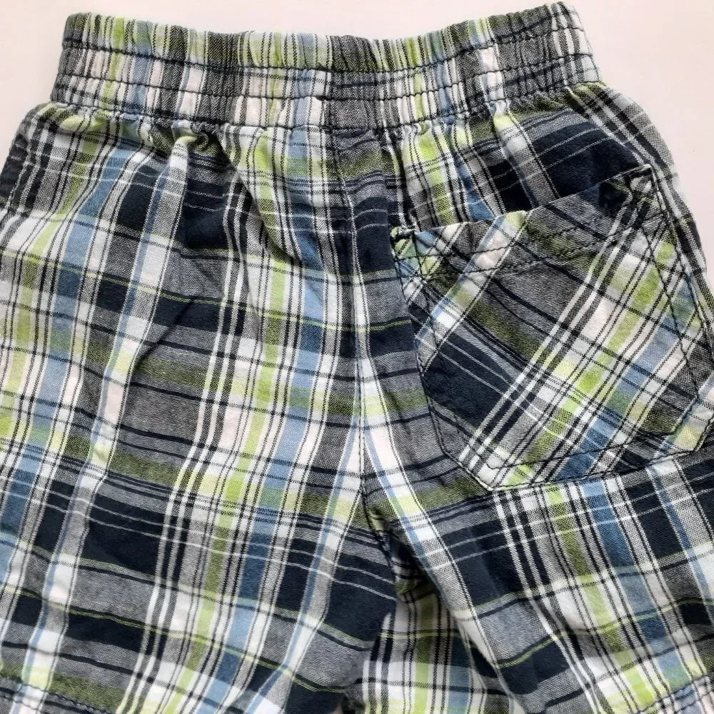 Jumping Beans Boys Shorts Plaid Blue Green Pull On Elastic Waist 2T